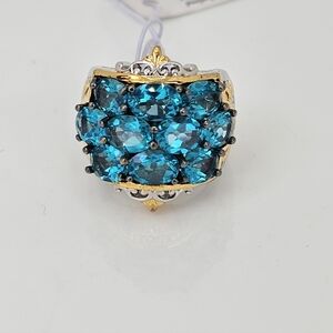 Genuine Paraiba Blue Topaz Ring Palladium Sterling Silver Size 6! NWT